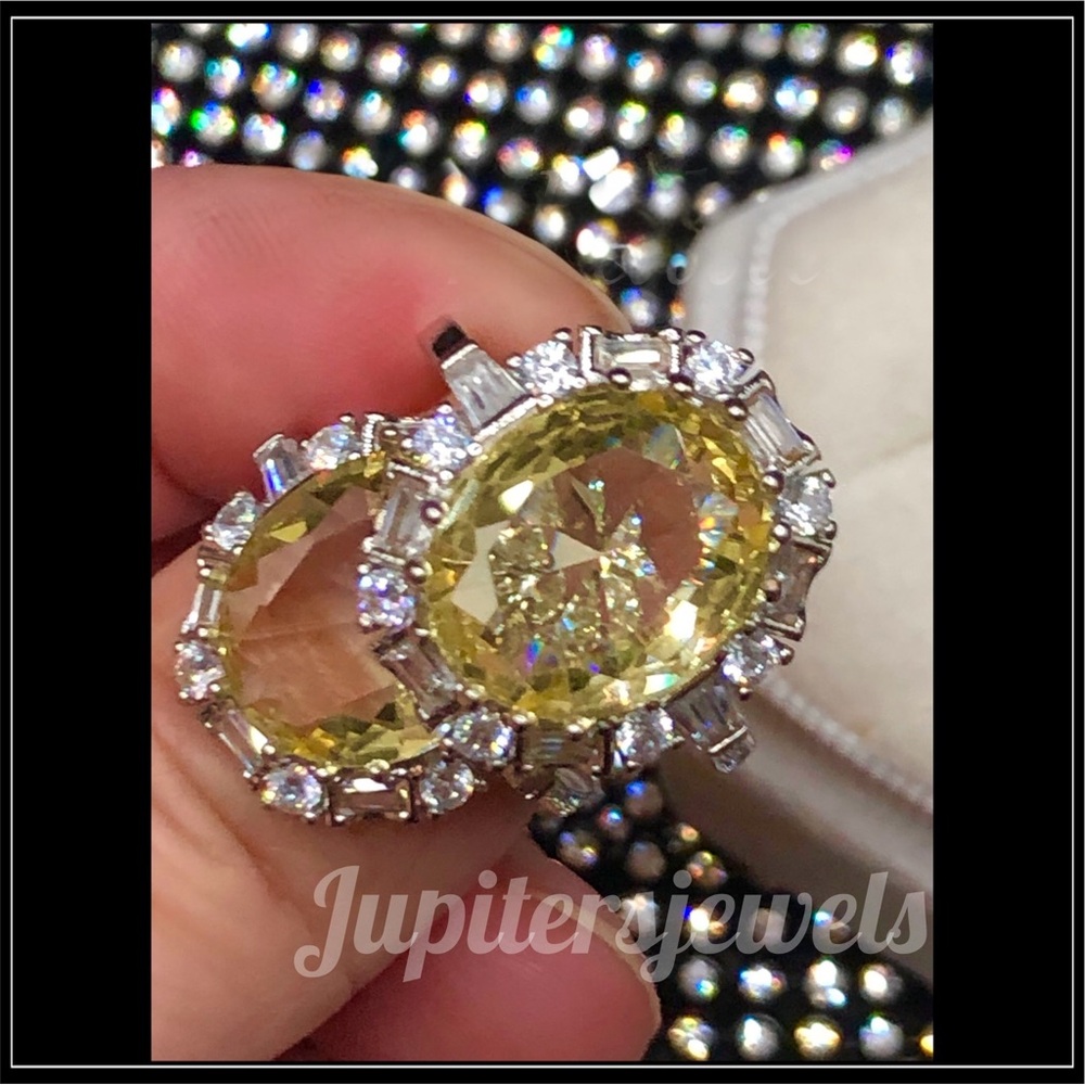New 925 Sterling Sunny Lemon Citrine Oval Banquet Statement Chunky Cocktail Ring